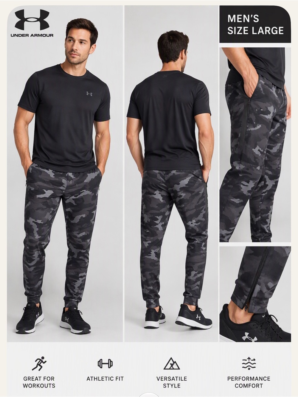 Under Armour Men's Black & Gray Camo Joggers